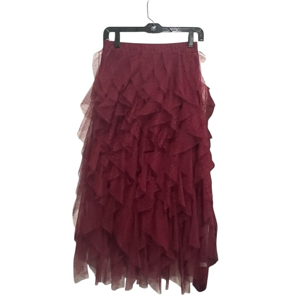 Altard’ State Ruffled Tulle Midi Skirt in Wine Tasting, New with Tags - Picture 3 of 5